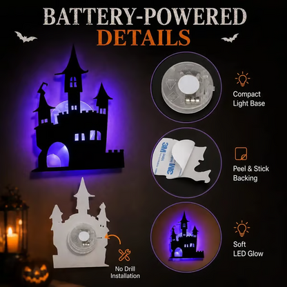 Renter-Friendly Peel & Stick Halloween LED Window Lights, No Drill No Residue, 8 Spooky Silhouette Designs