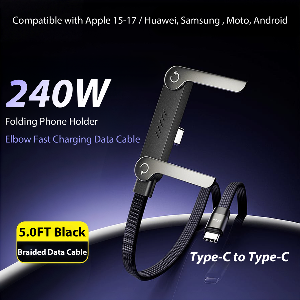 2-in-1 Cable 240W Fast Charging with Phone Stand