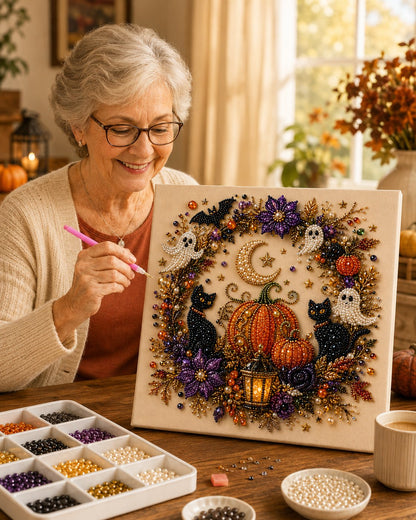 🔥Last Day 48% OFF – 👻 Halloween Pearl Art DIY Kit – Turn Tiny Pearls into Spooky-Cute Magic