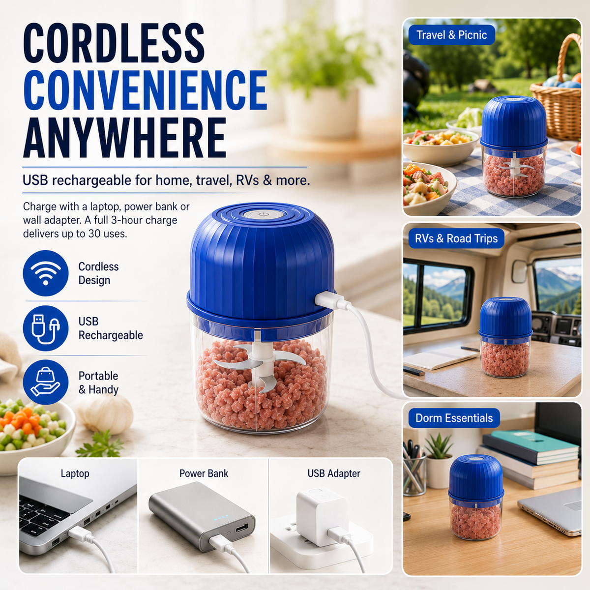 🔥Last Day 50% OFF — Cordless Multifunctional Mini Chopper with 4 Sharp Blades