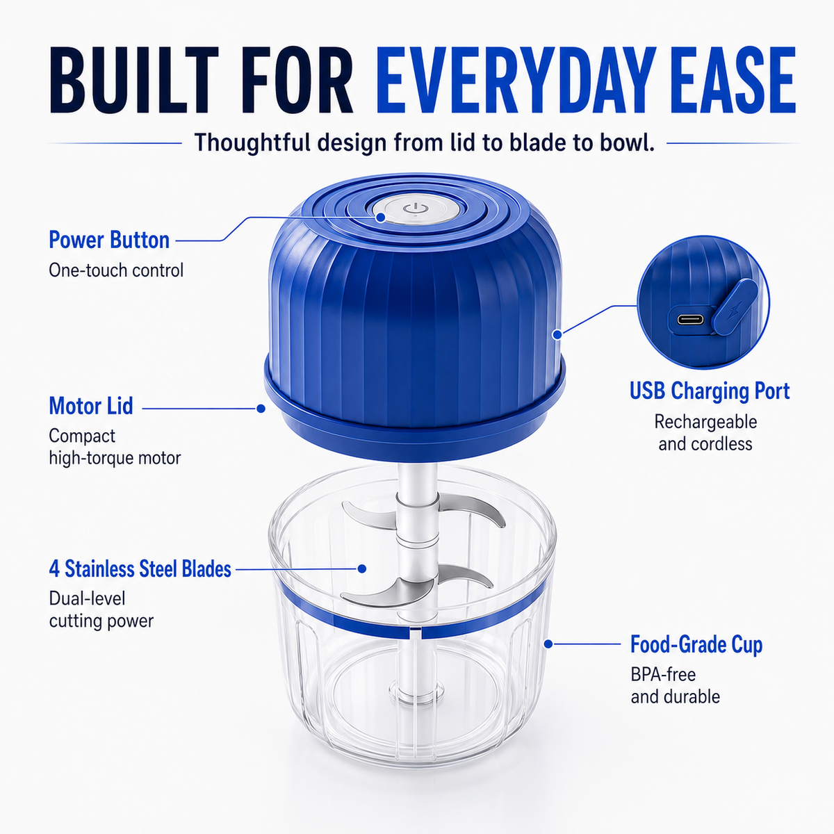 🔥Last Day 50% OFF — Cordless Multifunctional Mini Chopper with 4 Sharp Blades