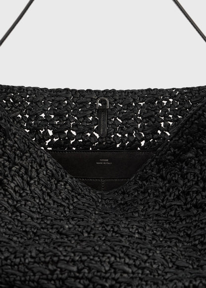 Belted paper raffia tote black