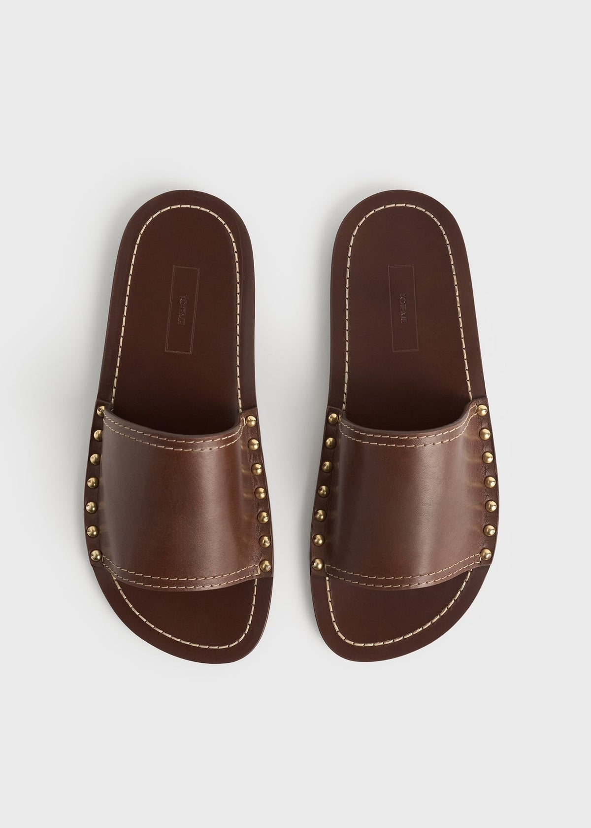Studded leather slides sienna