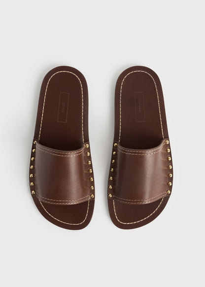 Studded leather slides sienna