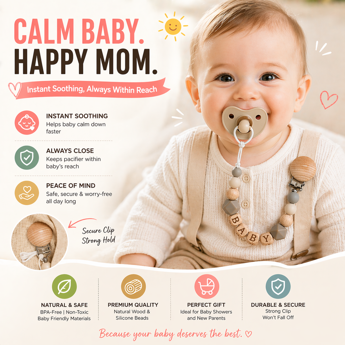 Pacifier Clip for Calm Babies