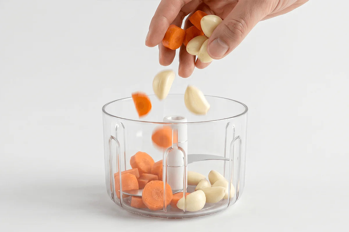 Fill the food chopper with ingredients